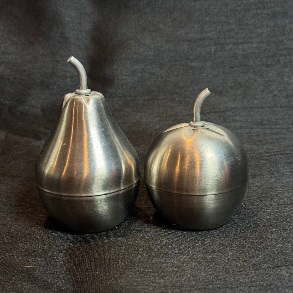 Vintage Mid Century Metal Apple & Pear Salt Pepper Shakers S & P Figural MCM